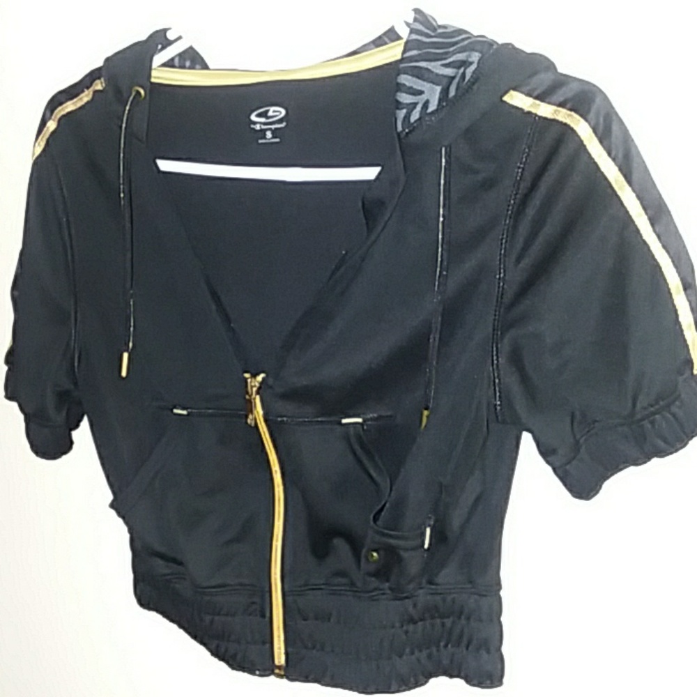 Champion cropped with gold stripes on arms